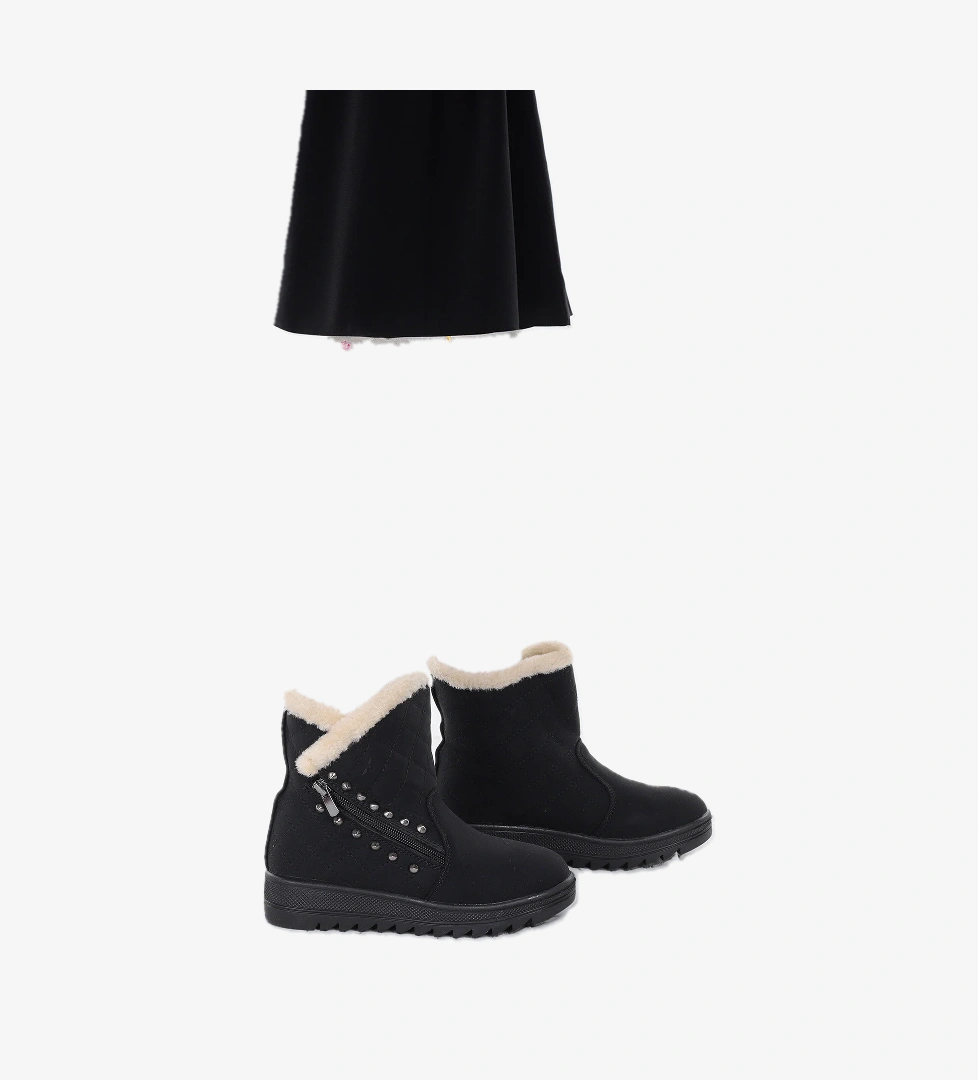 Hezan Fermuarlı Kız Çocuk Bot Ayakkabı Siyah - Bej