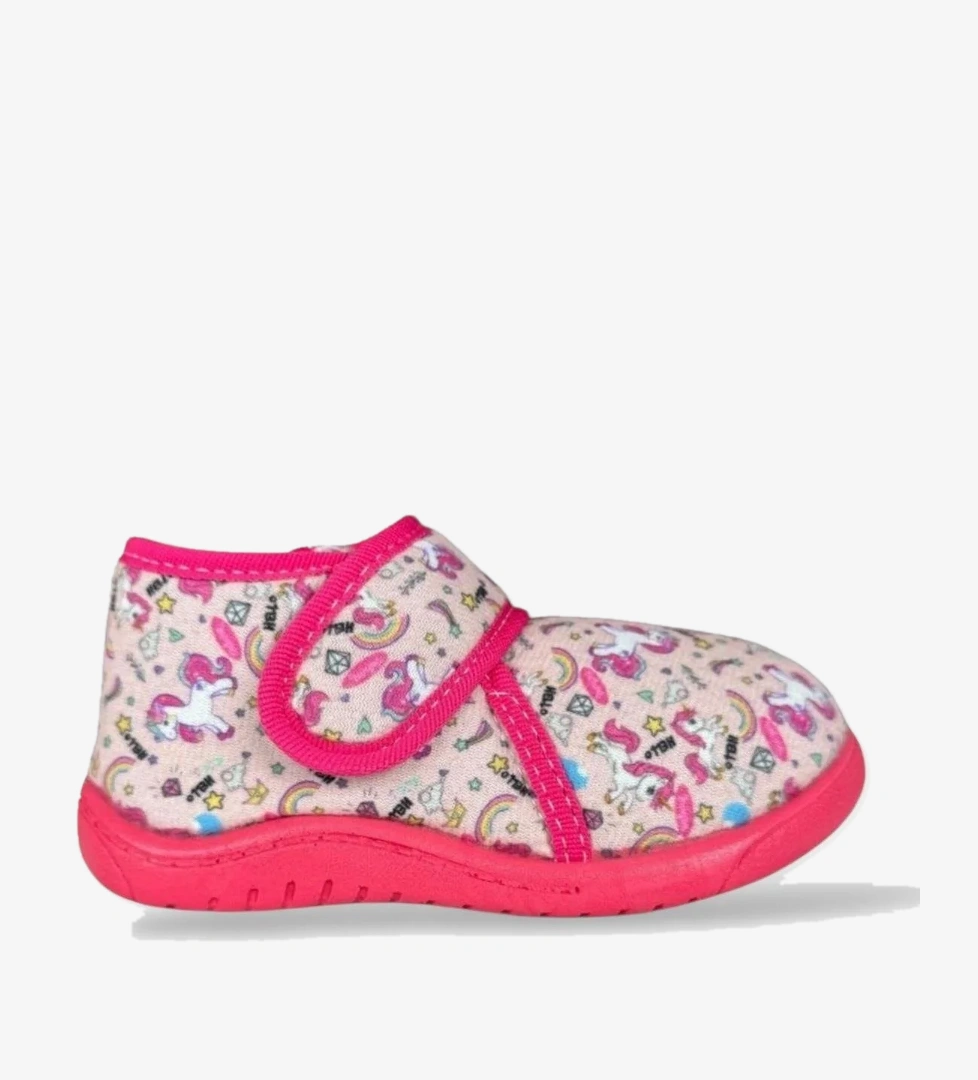 Tematik Cırtlı Çocuk Panduf Okul Kreş Ev Ayakkabısı Kaydırmaz Taban FUŞYA