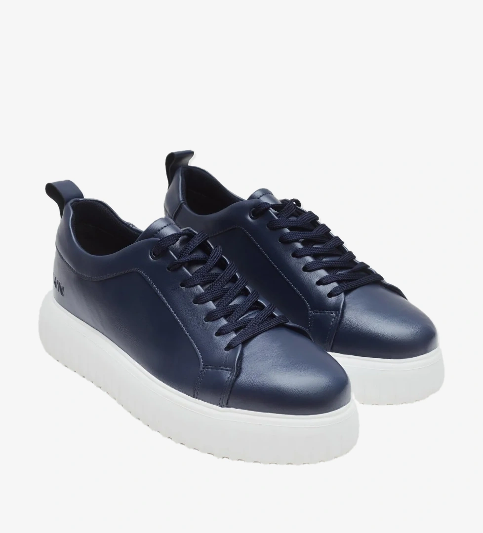 Lacivert Kalın Beyaz Tabanlı Bağcıklı Sneaker Ayakkabi