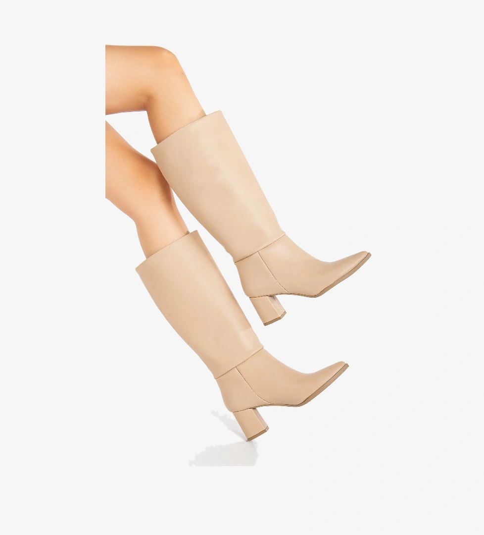 Kadın Ten Cilt Termo Taban Sivri Burunlu Fermuarlı Topuklu Çizme - Görsel 1