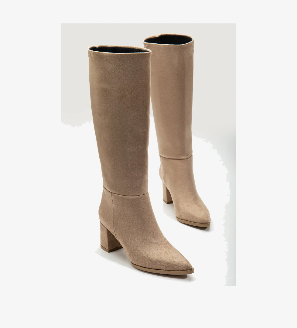 Kadın Vizon Süet Termo Taban Sivri Burunlu Fermuarlı Topuklu Çizme - Görsel 1