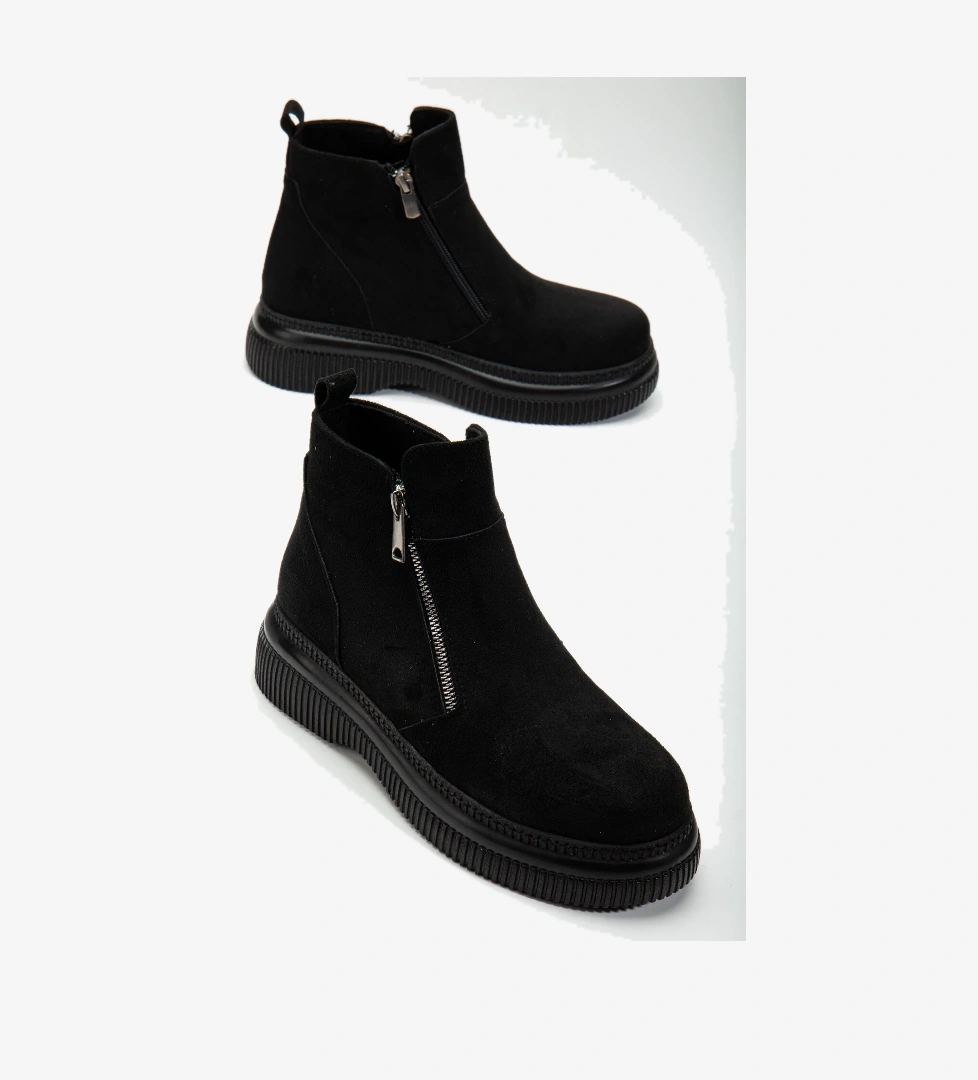 Kadın Siyah Kalın Termo Taban Fermuarlı Bot - Görsel 1