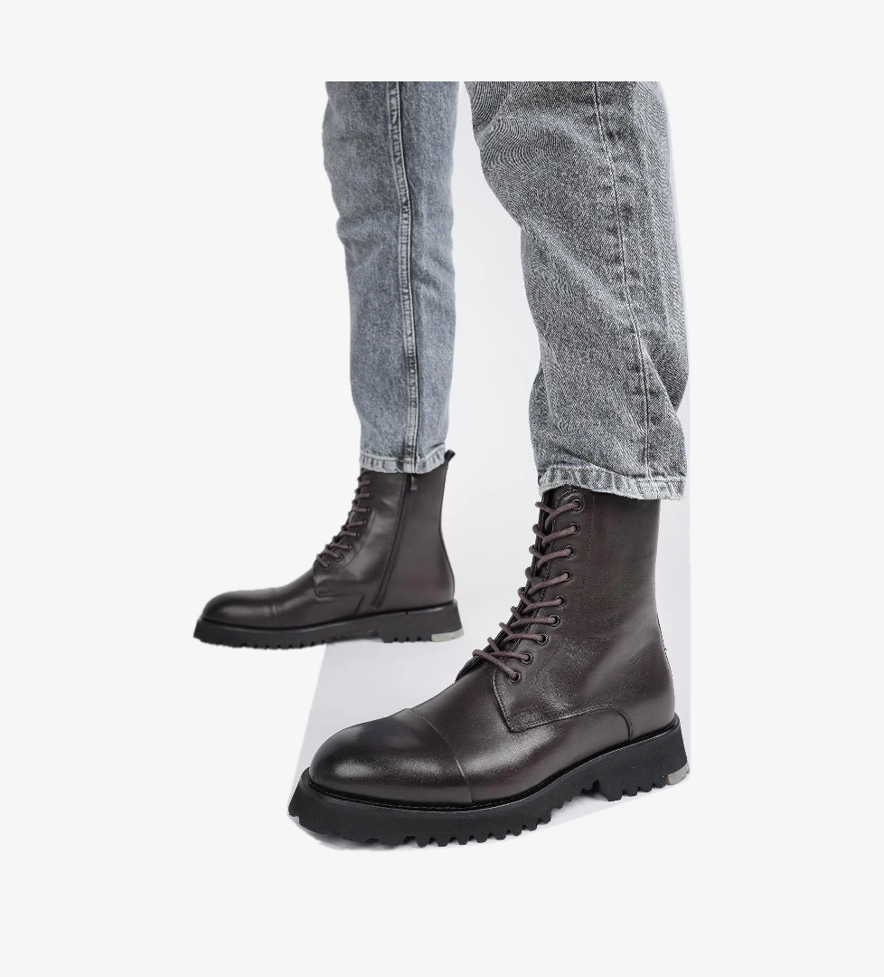 HERNANDEZ Garantili Bağcıklı Fermuarlı Hakiki Deri Kaymaz Taban Erkek Postal Bot