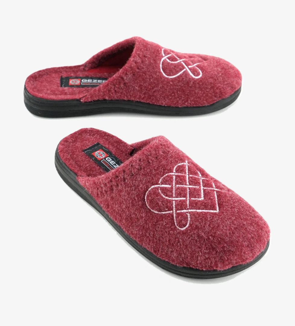 Kadın Kışlık Keçe Nakışlı Kalp Tasarım Ev Bahçe Terlik - Görsel 1