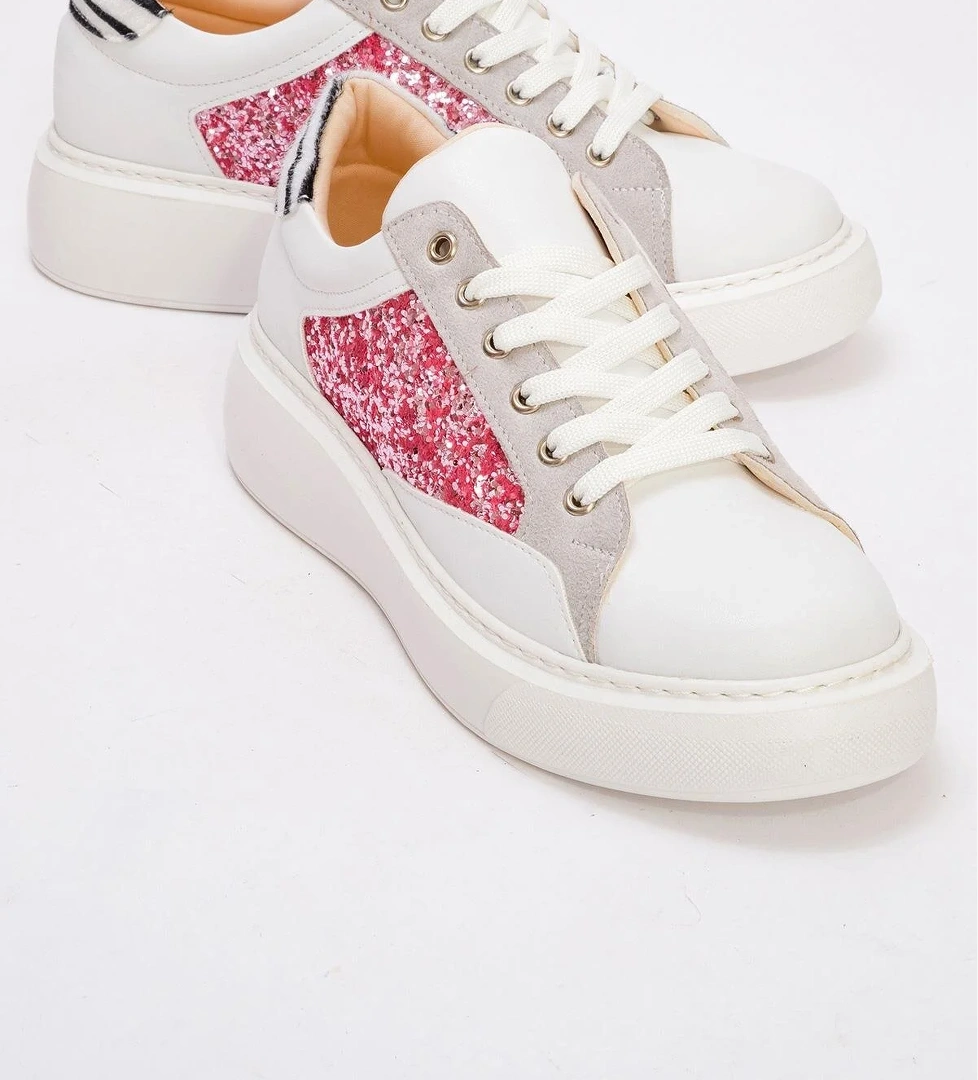 Kadın Cam Kırığı Detaylı Spor Ayakkabı BEYAZ FUJE CAMKIRIĞI