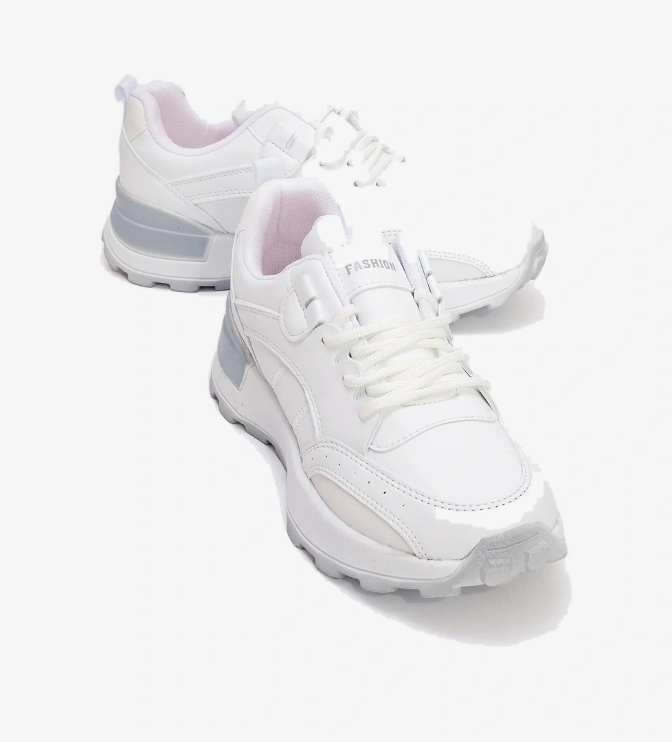 Bağcıklı Kadın Spor Ayakkabı BEYAZ GRİ