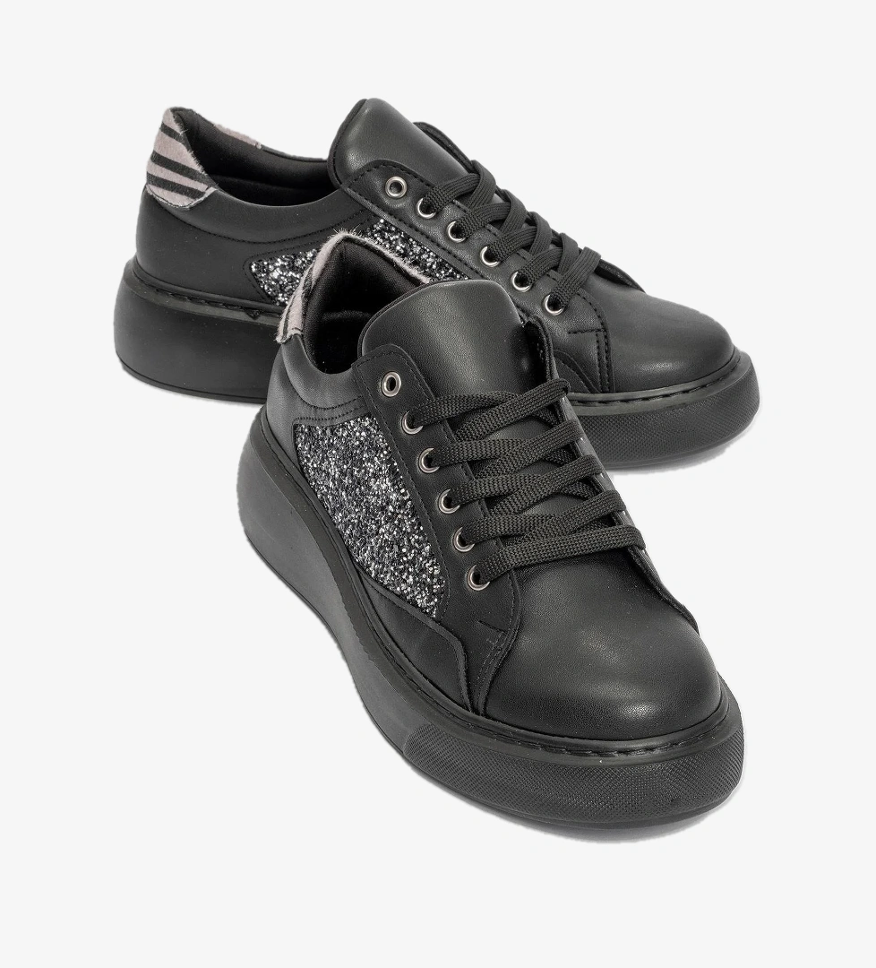 Kadın Cam Kırığı Detaylı Spor Ayakkabı SİYAH SİYAH CAMKIRIĞI - Görsel 1