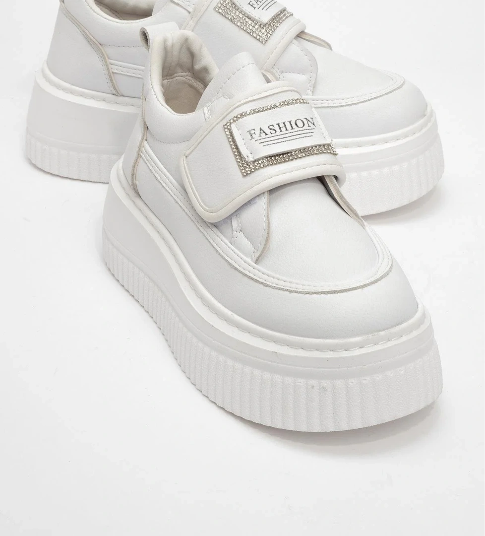 Cırtlı Taşlı Kadın Spor Ayakkabı BEYAZ BEYAZ