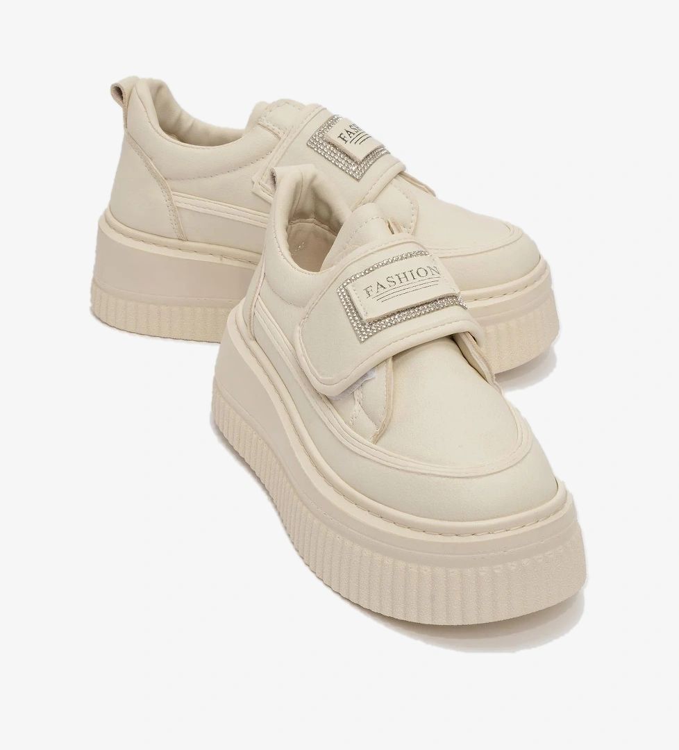 Bağcık Taşlı Kadın Spor Ayakkabı EKRU BEJ