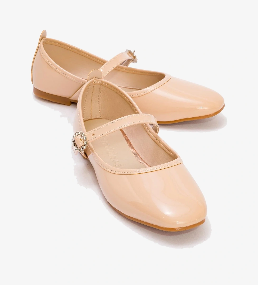 Kadın Kemerli Taşlı Küt Burunlu Babet TEN RUGAN