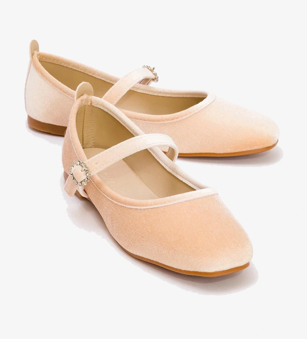 Kadın Kemerli Taşlı Küt Burunlu Babet TEN KADİFE