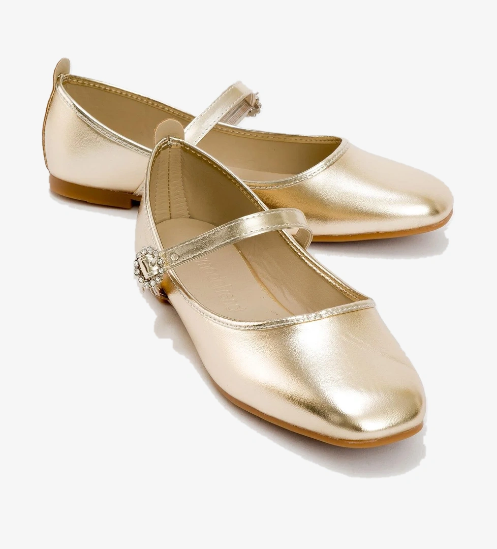 Kadın Kemerli Taşlı Küt Burunlu Babet ALTIN