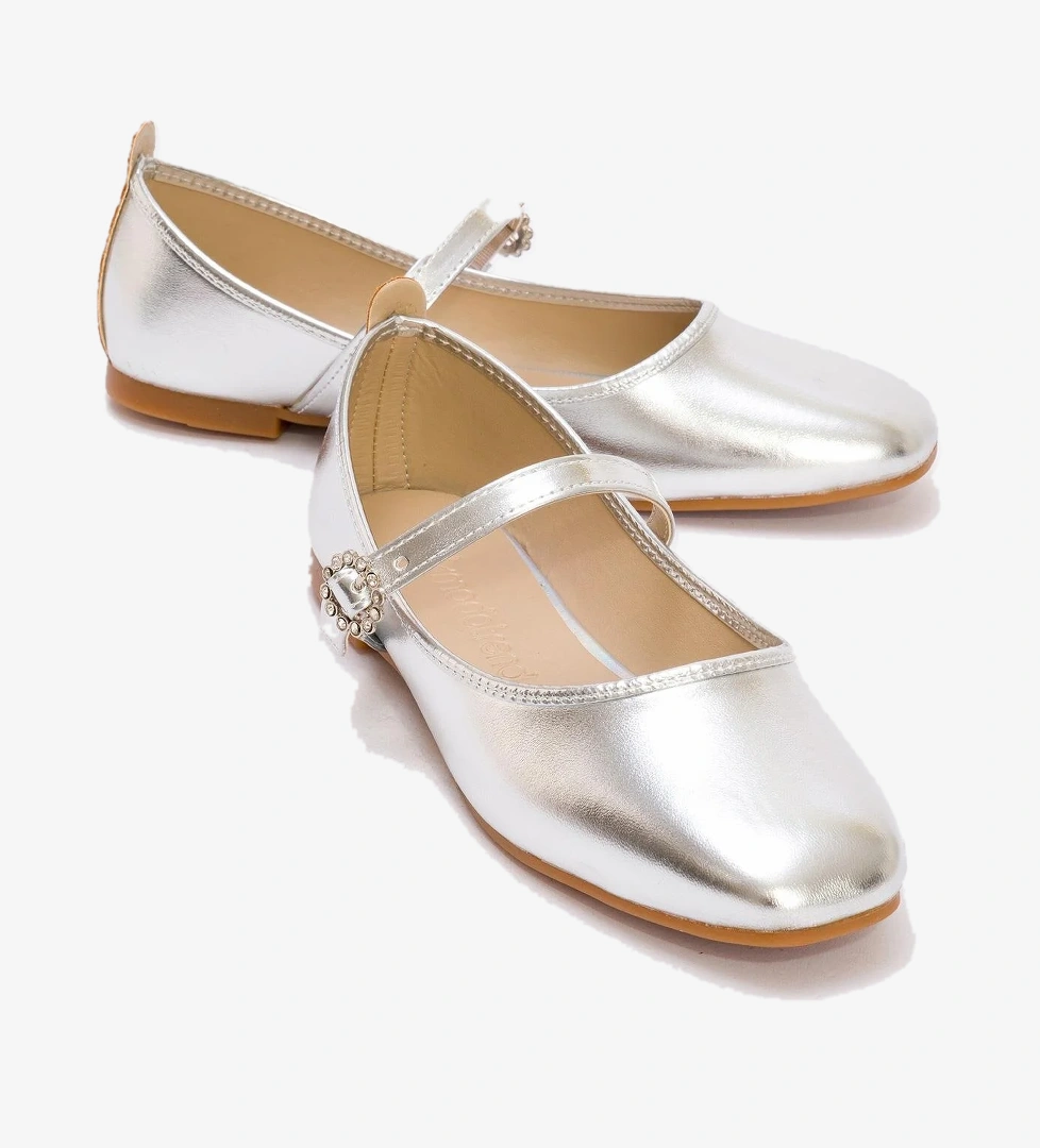 Kadın Kemerli Taşlı Küt Burunlu Babet GÜMÜŞ