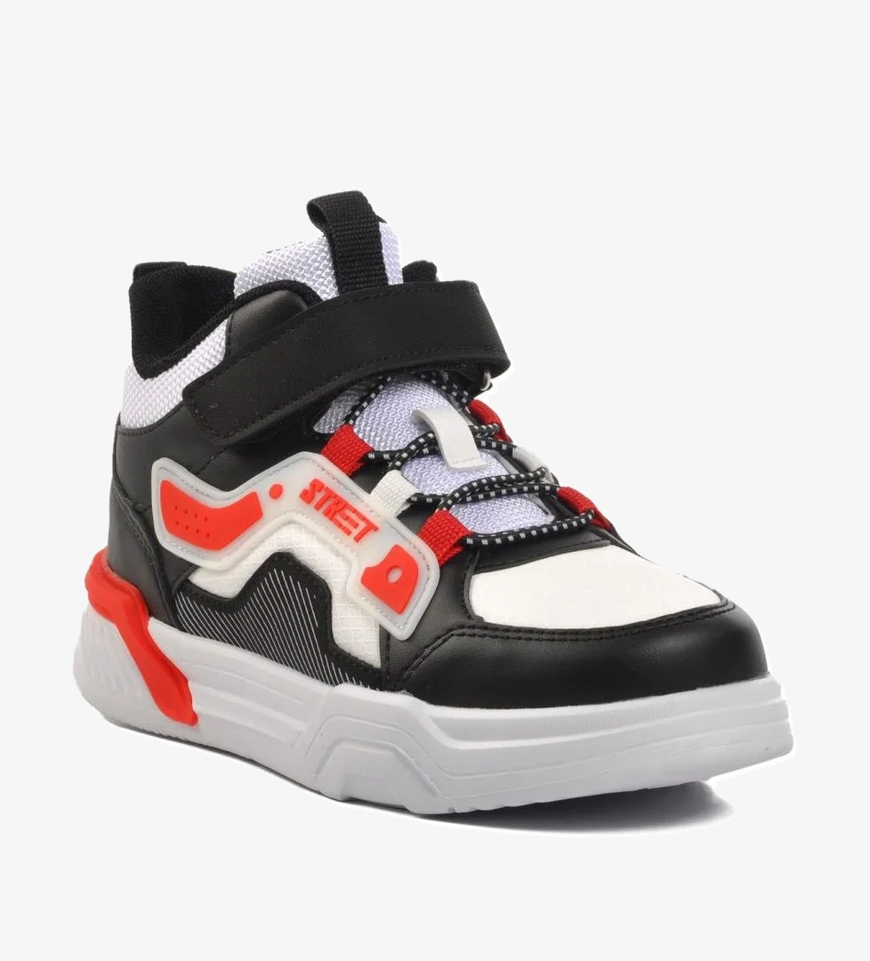 1726-F Siyah-Beyaz-Kırmızı Unisex Çocuk Bilek Boy Sneaker