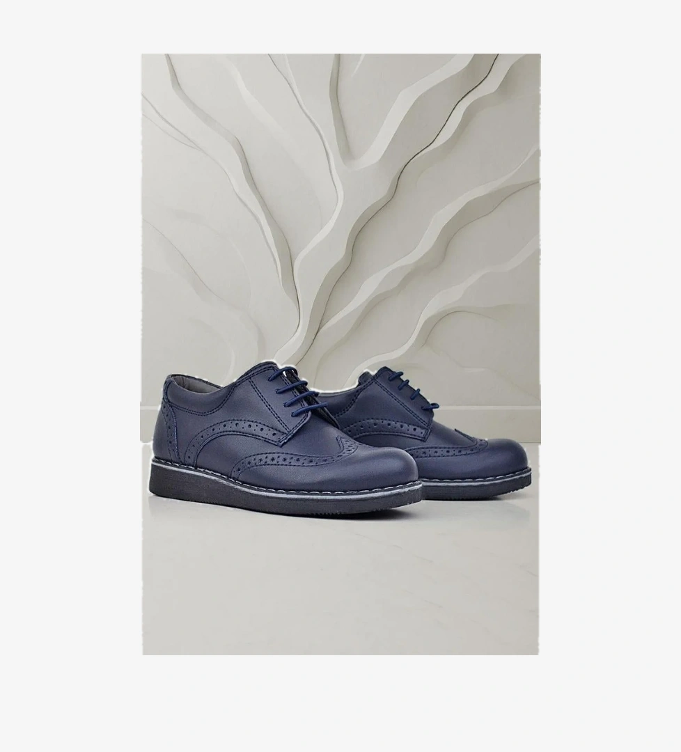 Lacivert Mat Bağcıklı Erkek Çocuk Klasik Ayakkabı - Görsel 1
