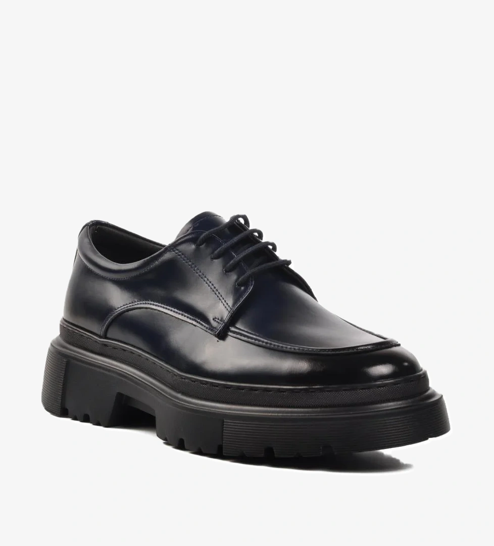 Premium 1308 Lacivert Geniş Kalıp Hakiki Deri Erkek Klasik Ayakkabı