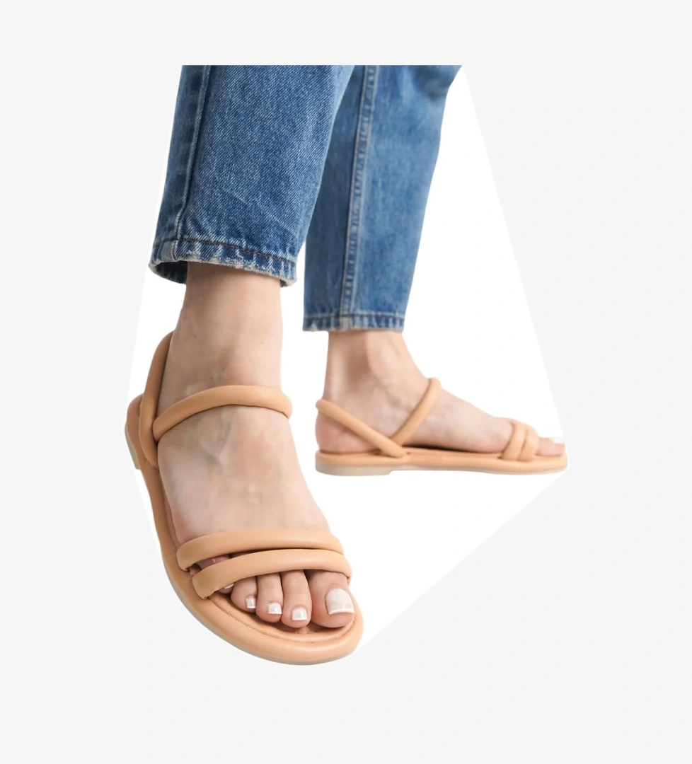 Ortapedik Kadın Sandalet Çift Bantlı Anatomik Rahat Puf Taban VİZON