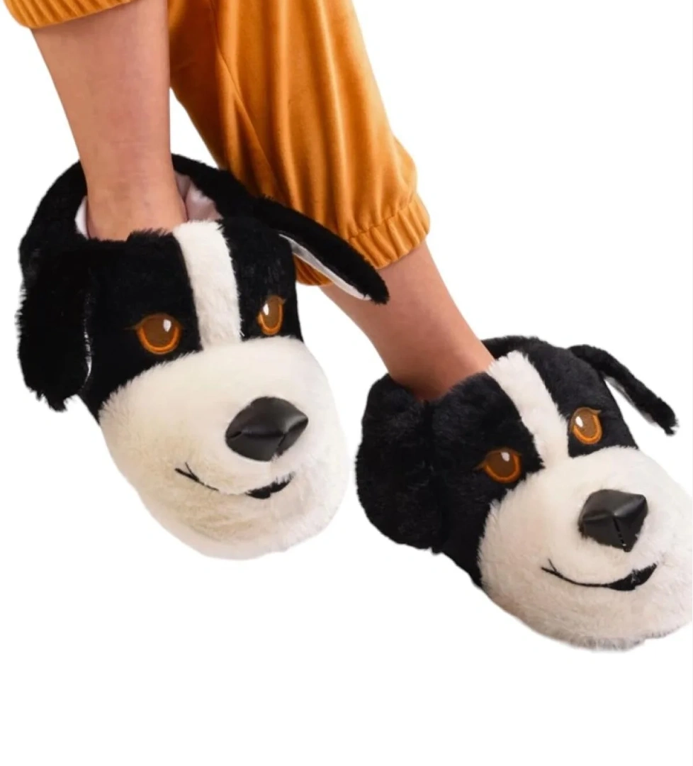 Unisex Sevimli Köpek Figürlü Kaymaz ve Ses Yapmaz Taban Ev Panduf SİYAH