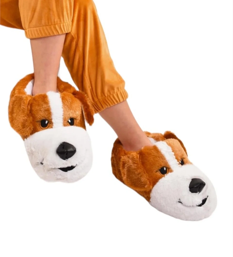 Unisex Sevimli Köpek Figürlü Kaymaz ve Ses Yapmaz Taban Ev Panduf TABA - Görsel 1