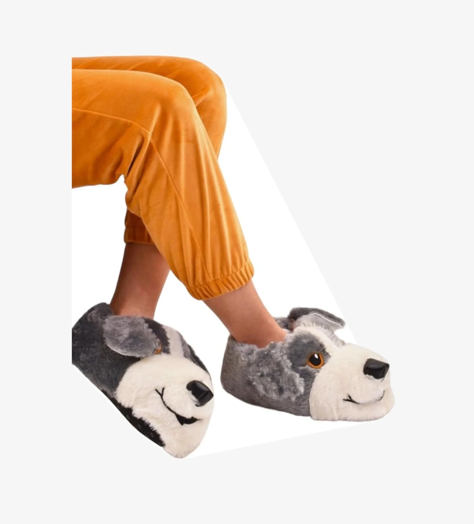 Unisex Sevimli Köpek Figürlü Kaymaz ve Ses Yapmaz Taban Ev Panduf GRİ