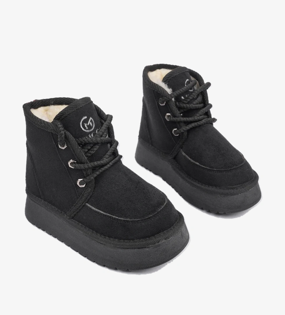 PUFFY Garantili Kalın Taban İçi Tüylü Bağcıklı Günlük Mini Yarım Çocuk Bot