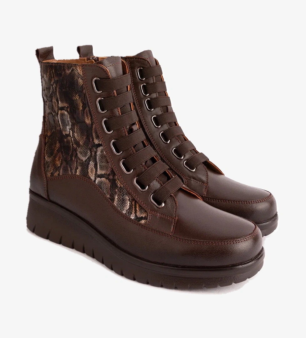 Gondol Kadın Hakiki Deri Yılan Detaylı Lastik Bağcıklı Bot elnr.5911