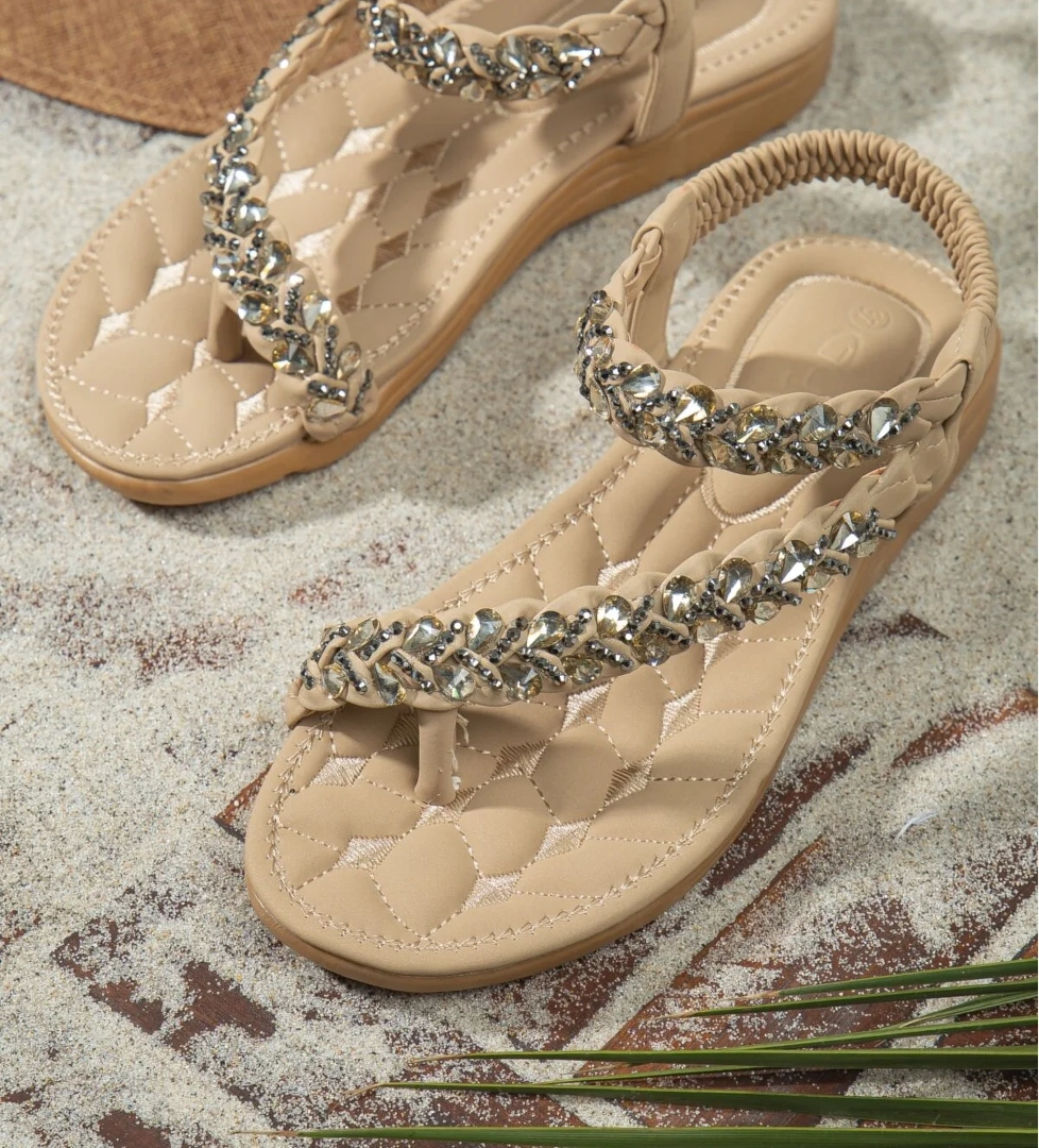 Beauty Anatomik Parmak Arası Taşlı Günlük Kadın Sandalet - Görsel 1