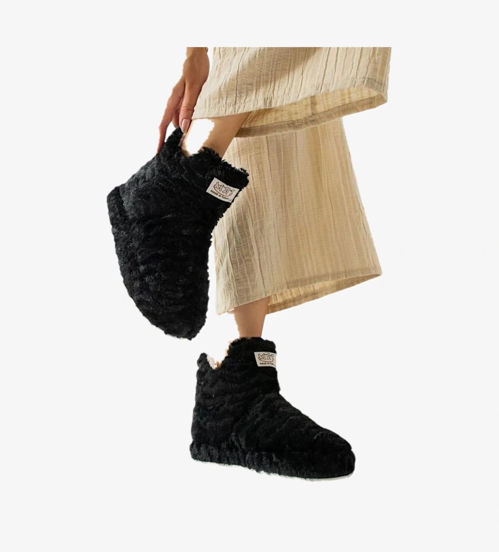 Kadın Panduf Kaydırmaz Taban Ev Botu Kalın Hafif Taban SİYAH