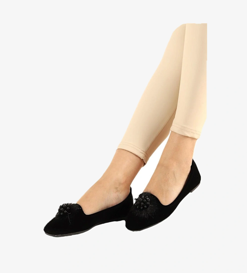 Liger Süet Tokalı Ev Ayakkabısı Günlük Kadın Babet Si̇yah - Altin model görseli