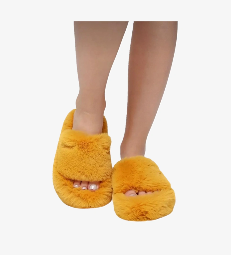 Ekstra Yumuşak Tüylü Kadın Terlik SARI - Görsel 1