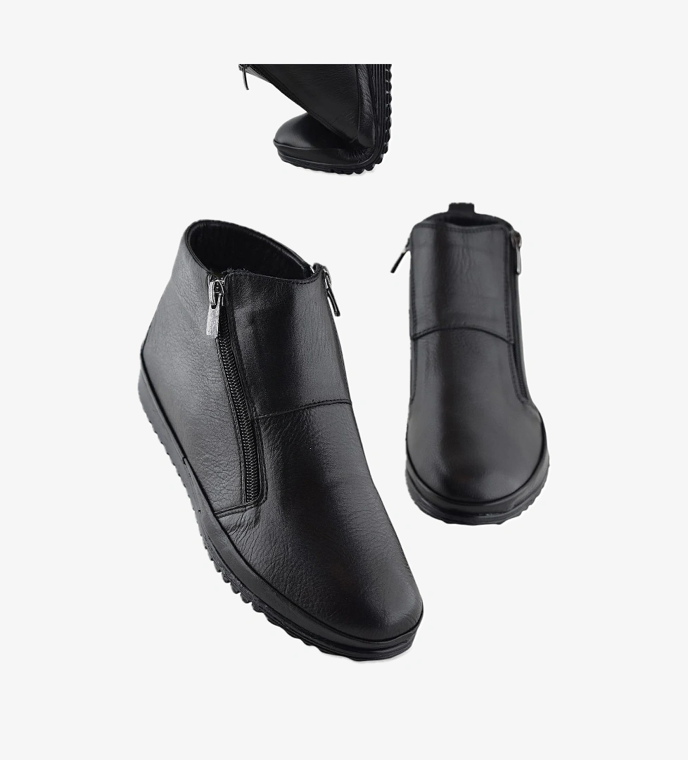 Ayakkabı Burada 380K Ortopedik Taban Hakiki Deri Siyah Anne Botu Kadın Çift Fermuarlı Bot Ayakkabı model görseli