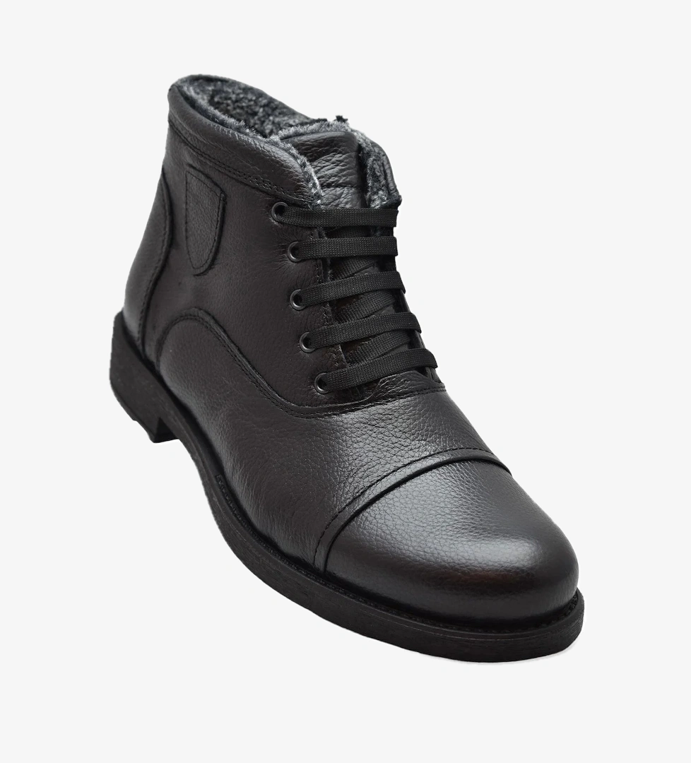 TAB3407 İçi Kürklü Hakiki Deri Erkek Bot Ayakkabı Ortopedik Taban Fermuarlı Deri Erkek Bot - Görsel 1