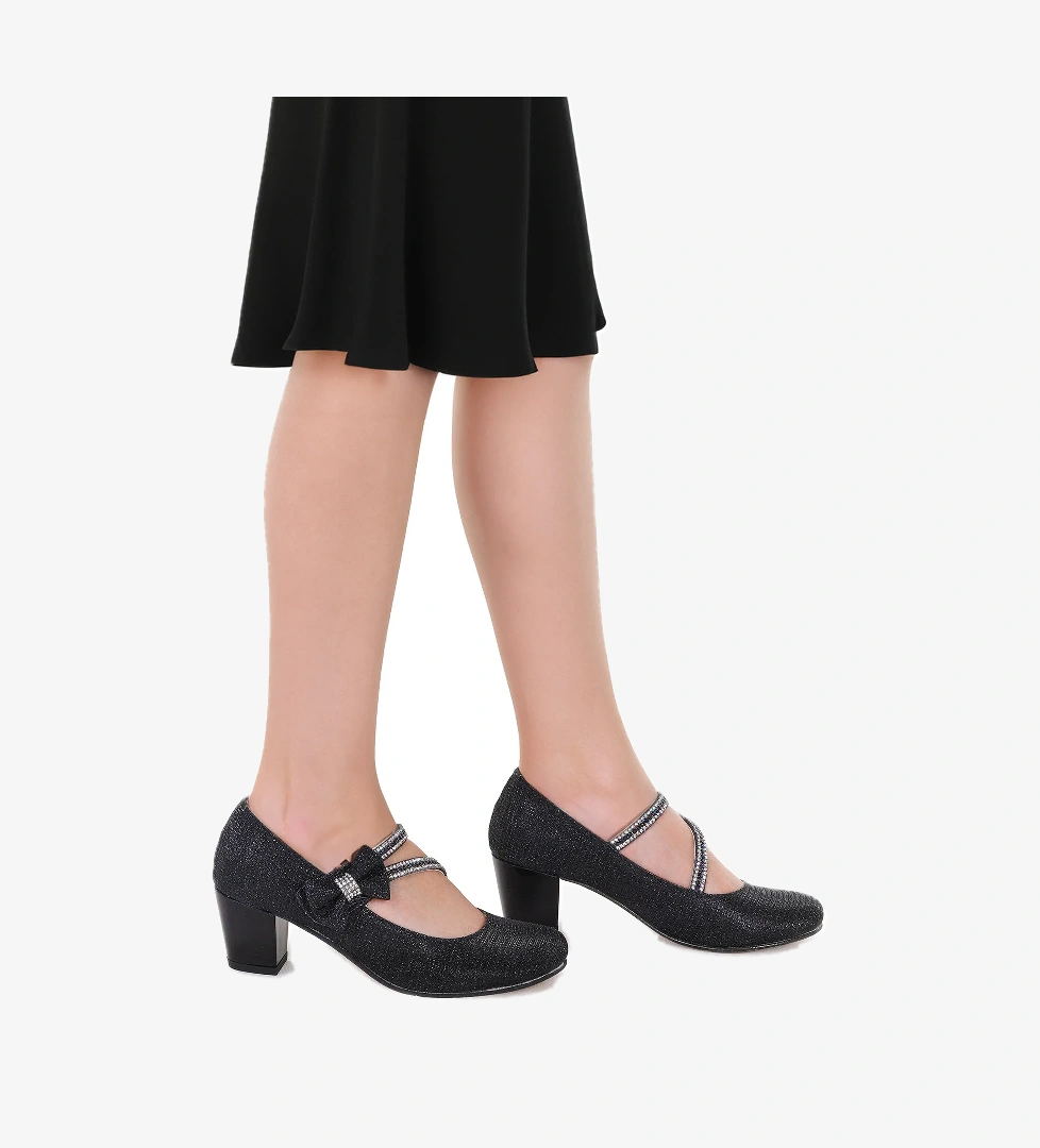 Aisha Çupra Günlük Kız Çocuk 4 Cm Topuklu Abiye Ayakkabı Siyah