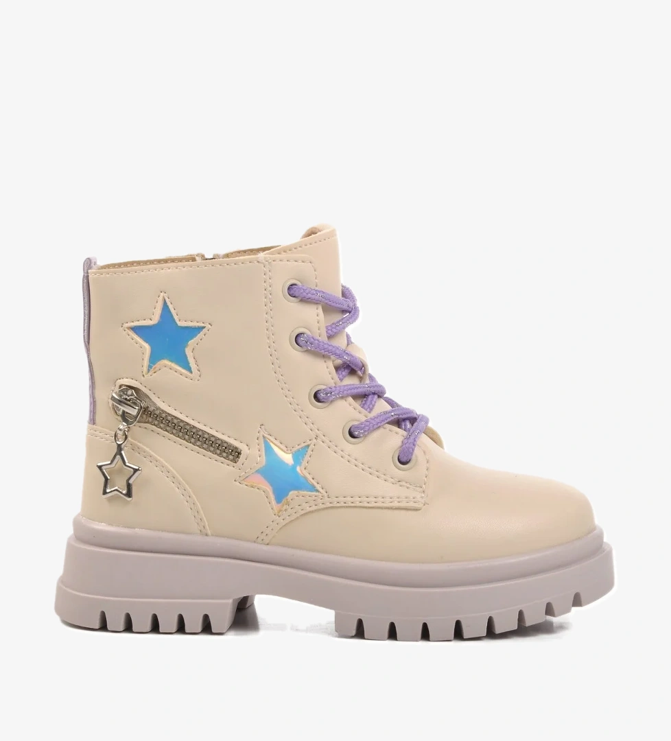 1525-P Krem-Lila Kız Çocuk Bot