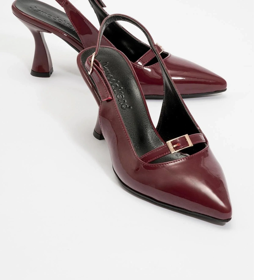 Kadın Arkası Açık Tokalı Topuklu Ayakkabı BORDO RUGAN