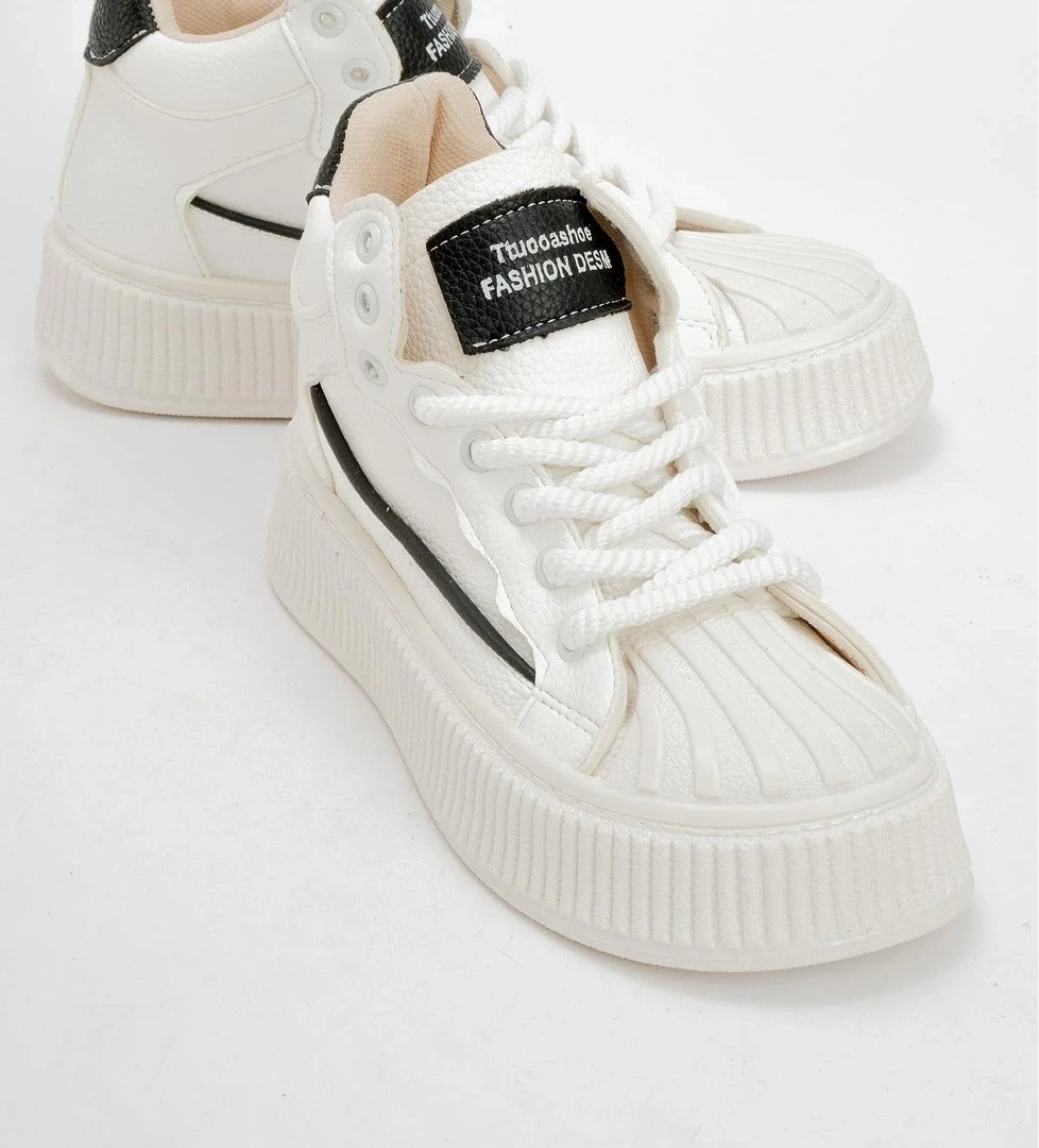 Ccway Bağcık Bağcıklı Taşlı Kadın Spor Ayakkabı Beyaz Si̇yah model görseli