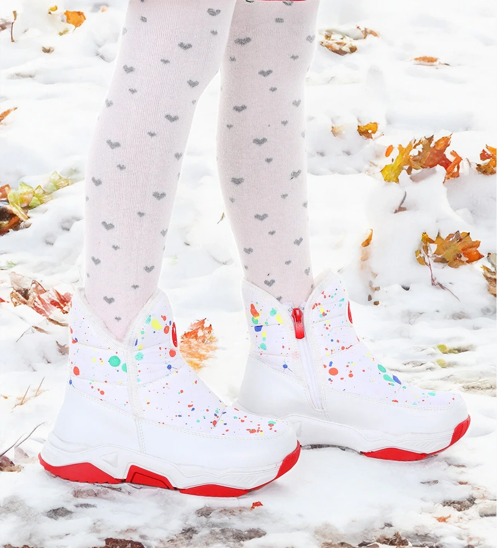 Rocco Fermuarlı Kız Çocuk Kar Botu Beyaz - Kırmızı