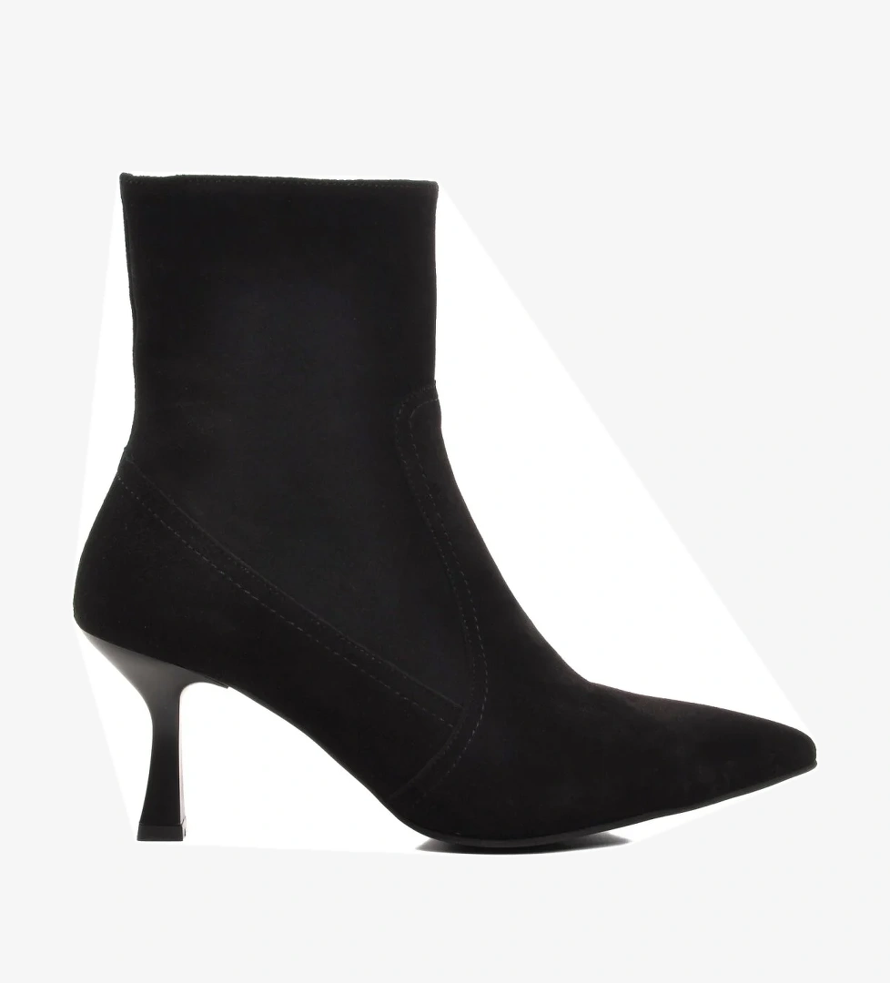 DS-60 Siyah Süet Hakiki Deri İçi Polarlı Kadın Topuklu Bot - Görsel 1