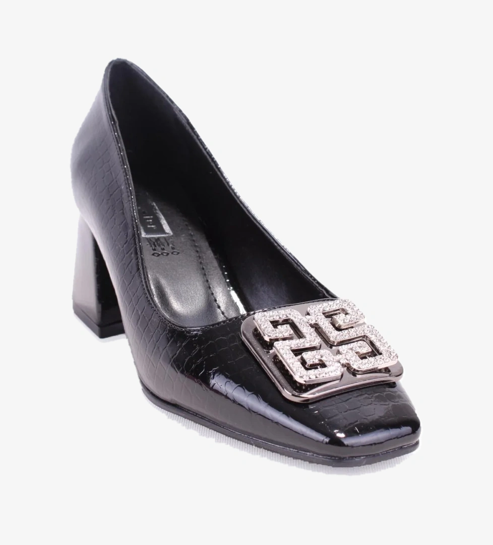 DZA07-1219572 Siyah Rugan Abiye Kalın Topuklu Kadın Ayakkabı