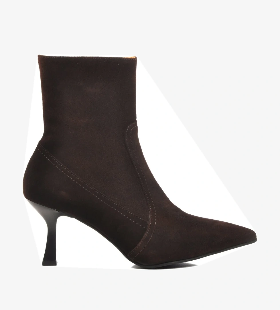 DS-60 Kahve Süet Hakiki Deri İçi Polarlı Kadın Topuklu Bot