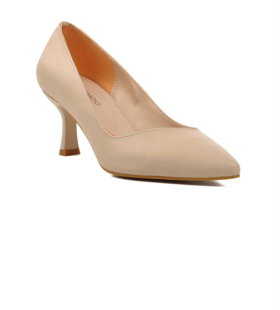 458299 Bej Cilt İnce Topuklu Kadın Abiye Ayakkabı