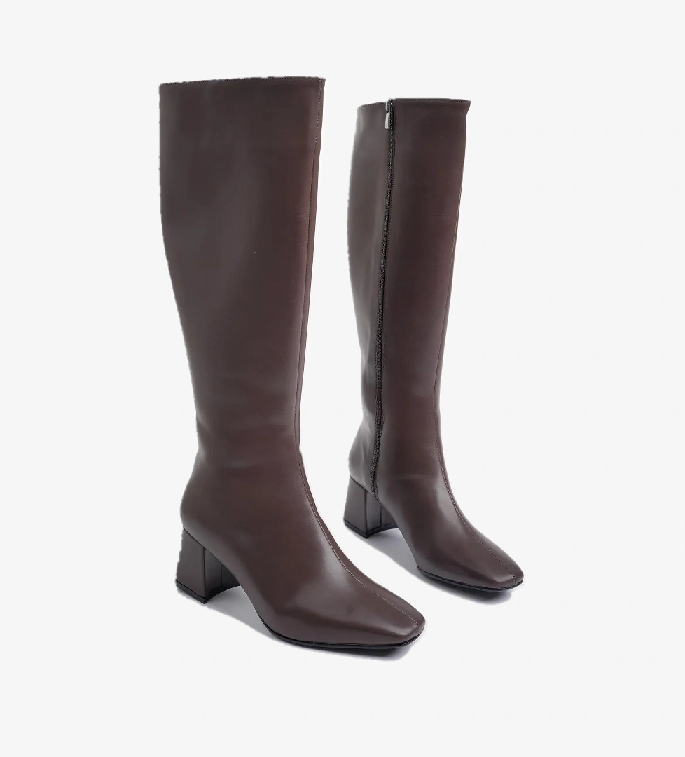 KAROLİNE Garantili Küt Burun Yandan Fermuarlı Topuklu Kadın Çizme