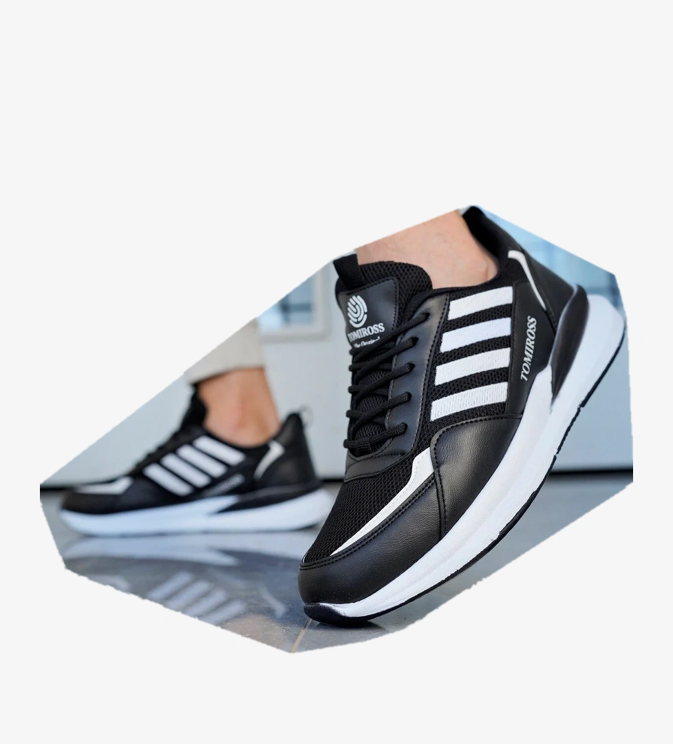 Erkek Siyah Beyaz Ortopedik Günlük Garantili Yürüyüş Koşu Sneaker Spor Ayakkabı TRXS-1769