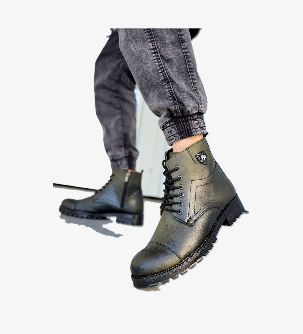 Tomiross Thomas Haki Yeşil Garantili Su & Soğuk Geçirmez Kışlık Fermuarlı Bot Kauçuk Taban Sağlam THOMAS-254