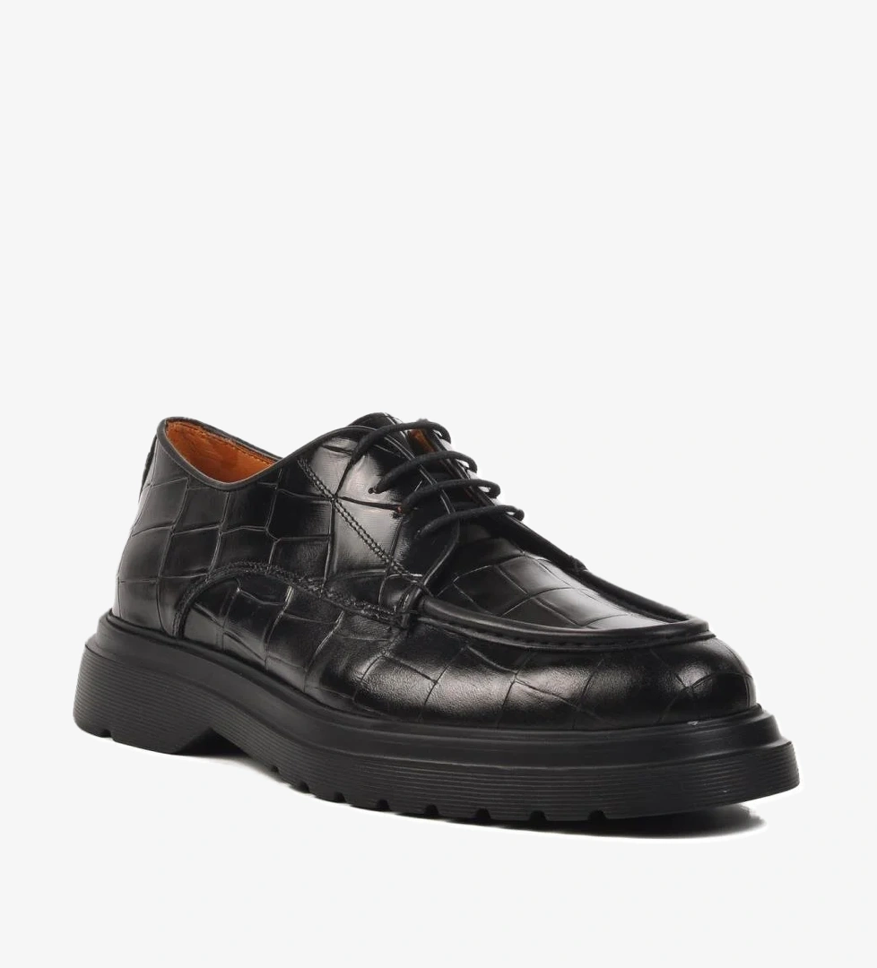 Premium 187 Siyah Kroko Hakiki Deri Erkek Klasik Ayakkabı