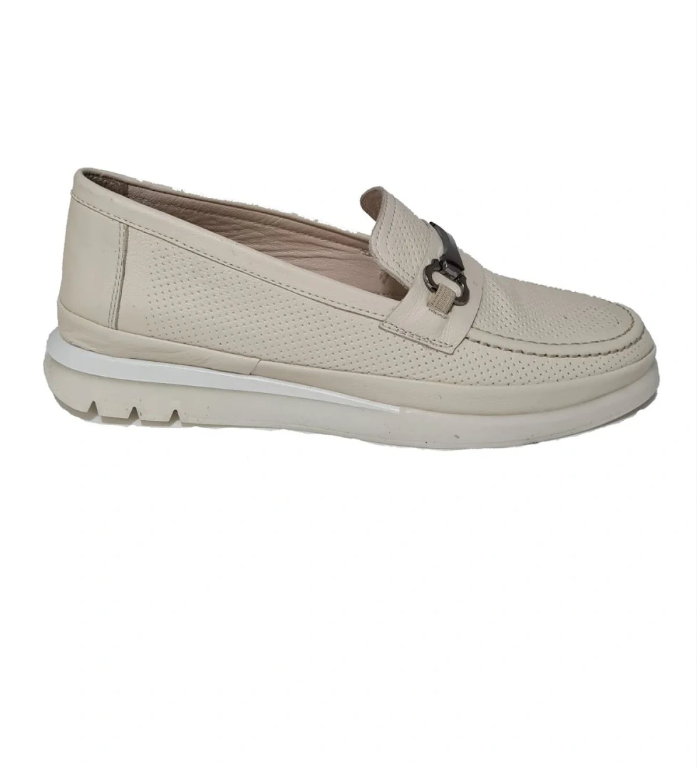 C-C Bant Model Deri Delik Baskılı Kadın Loafer Ayakkabı MARKA-81