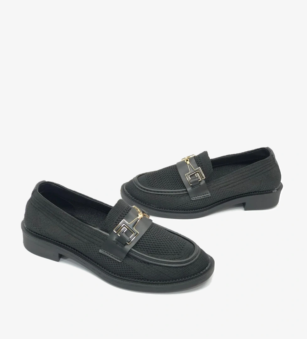 Toka Detaylı Triko Loafer Kadın Babet Ayakkabı