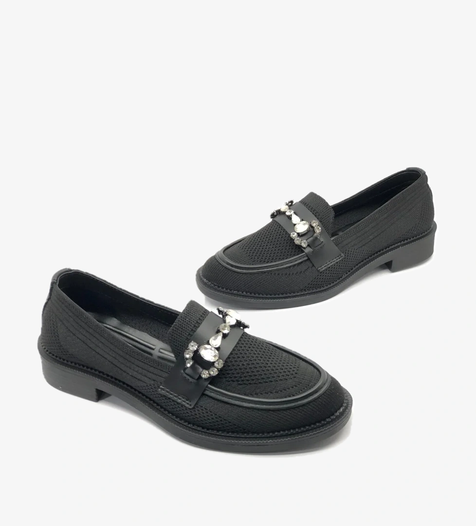 Feles Toka Taş Detaylı Triko Loafer Kadın Babet Ayakkabı model görseli