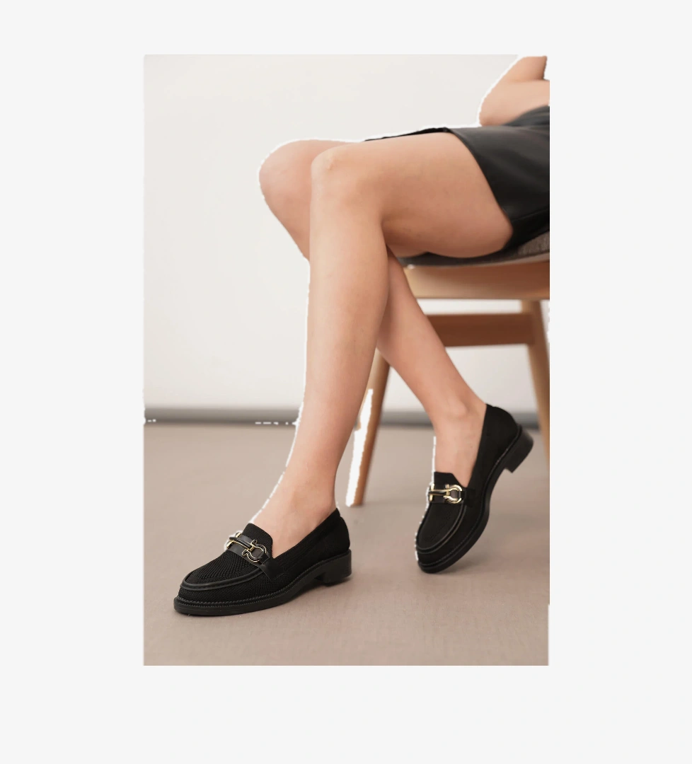 Toka Detaylı Triko Loafer Kadın Babet Ayakkabı - Görsel 1