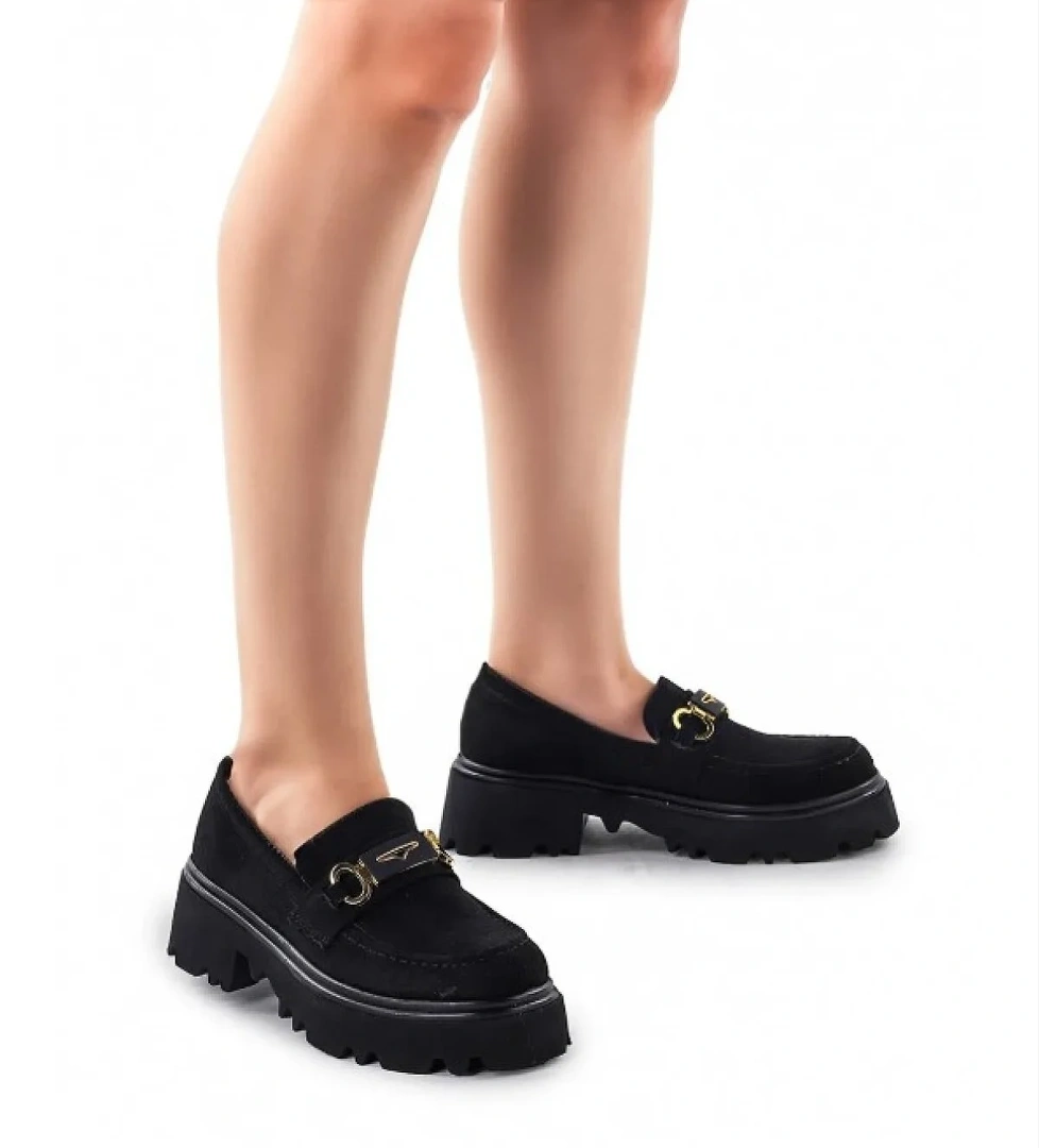 Sarı Toka Detaylı Oxford Günlük Loafer Kadın Ayakkabı - Görsel 1